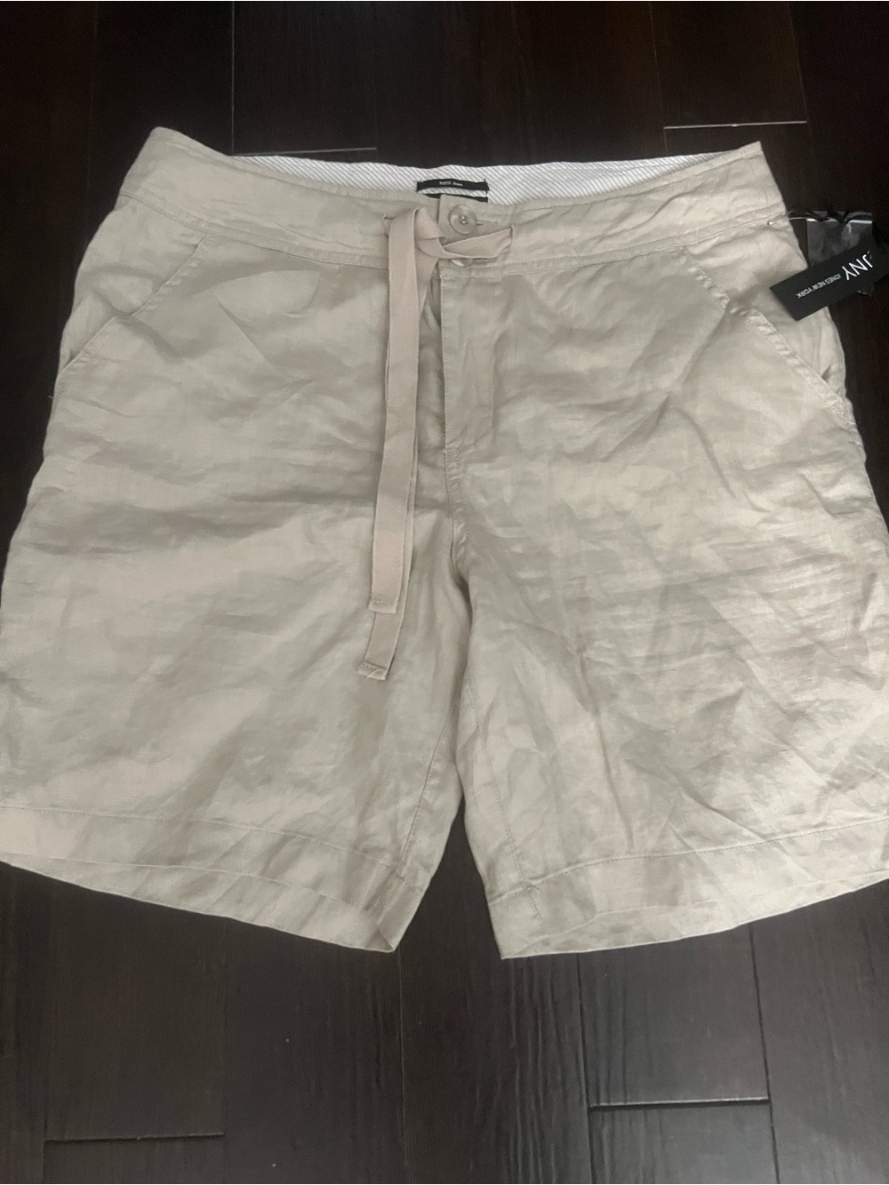 Jones New York Beige Linen Shorts with Pinstripe Waistband